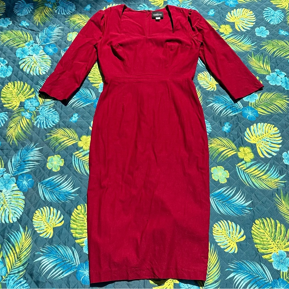 Collectif Red Wiggle 3/4 Sleeve Dress, XL / UK 16